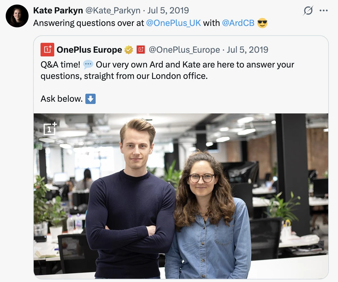 Kate and Ard answering community questions live from the OnePlus London office