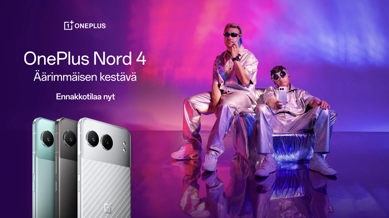 JVG in silver suits beside the OnePlus Nord 4, with Finnish campaign copy